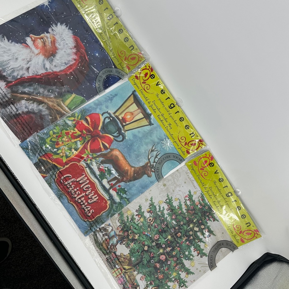 Evergreen Suede Garden Flag Lot 3 Christmas Santa Reindeer Tree NEW Yard Art Dec